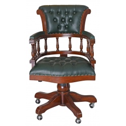 Fotoliu Chesterfield din lemn masiv cu tapiterie din piele ecologica verde