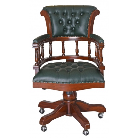 Fotoliu Chesterfield din lemn masiv cu tapiterie din piele ecologica verde