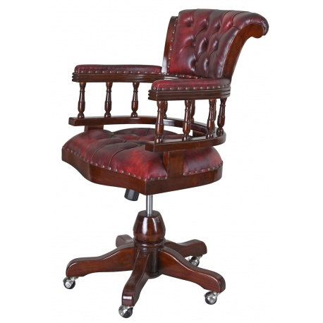 Fotoliu Chesterfield din lemn masiv cu tapiterie din piele ecologica burgund