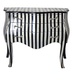 Comoda baroc din lemn masiv alb cu dungi