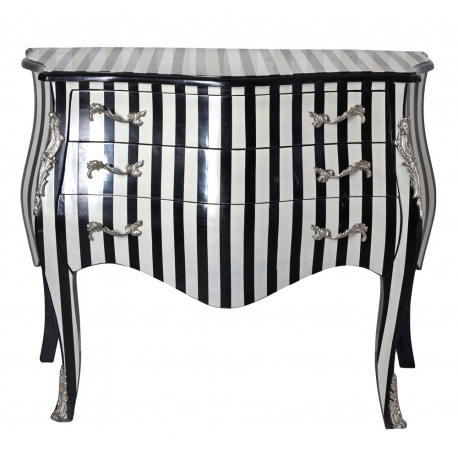 Comoda baroc din lemn masiv alb cu dungi