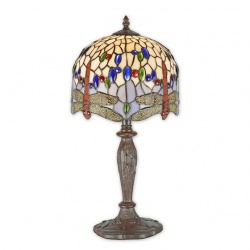 Lampa de masa Tiffany cu abajur bej cu libelule