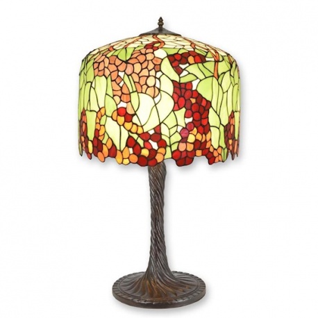 Lampa de masa Tiffany cu abajur verde cu portocaliu
