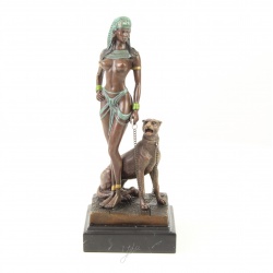 Cleopatra cu pantera  - statueta din bronz pe soclu din marmura