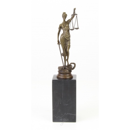 Justitia - statueta din bronz pe un soclu din marmura