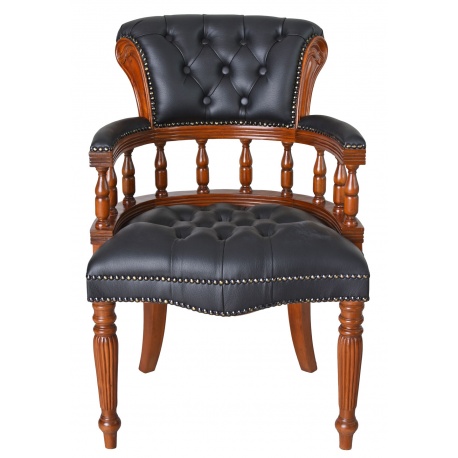 Scaun Chesterfield din lemn mahon cu tapiterie neagra