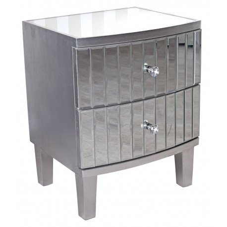 Noptiera din lemn masiv argintiu cu oglinda