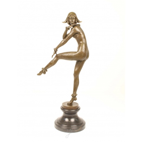 Femeie arlechin-statueta Art Deco din bronz
