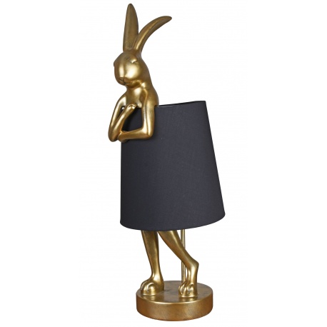 Lampa de masa cu un iepure auriu si abajur negru