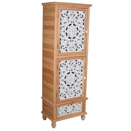 Cabinet turn Boho Style din lemn masiv natur cu decoratiuni albe