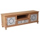 Comoda TV Boho Style din lemn masiv natur cu decoratiuni albe