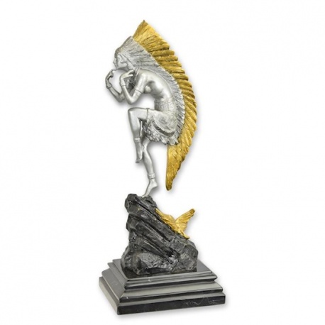 Dansatoare indiana -  statueta din bronz argintat pe soclu din marmura