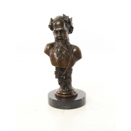 Bustul lui Bachus -statueta din bronz pe un soclu din marmura