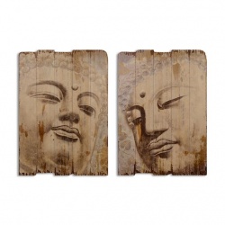Pereche de tablouri din lemn vintage cu Budha