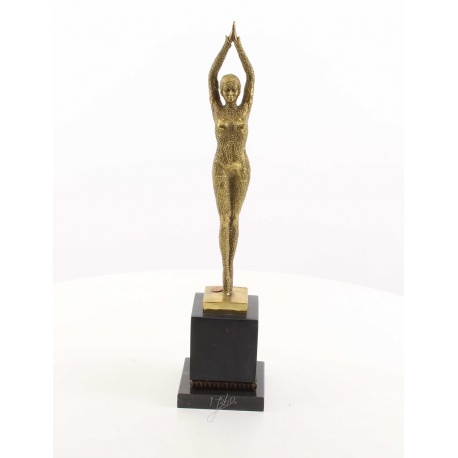 Dansatoare Art Deco - statueta din bronz pe soclu din marmura