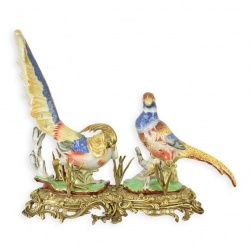 Doi fazani din portelan cu bronz