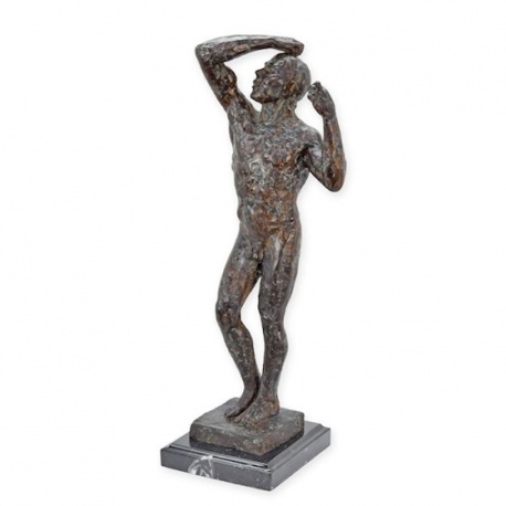 Adam-statueta din bronz pe un soclu din marmura
