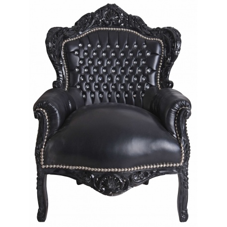 Fotoliu baroc monumental din lemn masiv negru cu tapiterie neagra