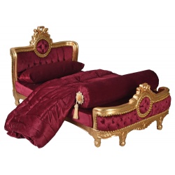 Sofa baroc pentru copii din lemn masiv cu tapiterie burgund
