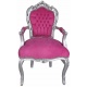 Scaun baroc din lemn masiv argintiu cu tapiterie fucsia