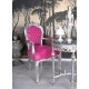 Scaun baroc din lemn masiv argintiu cu tapiterie fucsia
