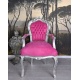 Scaun baroc din lemn masiv argintiu cu tapiterie fucsia