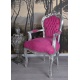 Scaun baroc din lemn masiv argintiu cu tapiterie fucsia