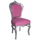 Scaun baroc din lemn masiv argintiu cu tapiterie fucsia