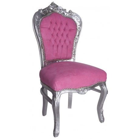 Scaun baroc din lemn masiv argintiu cu tapiterie fucsia