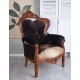 Fotoliu baroc din lemn mahon cu tapiterie din piele de vaca