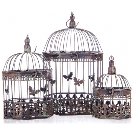 Set trei colivii din fier forjat antik brown