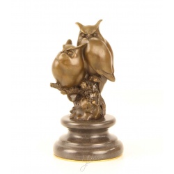 Doua bufnite pe o creanga-statueta din bronz