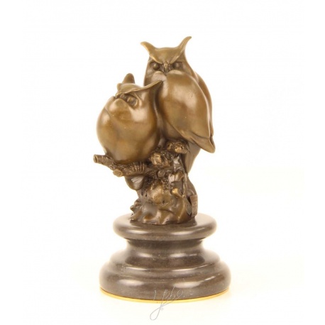 Doua bufnite pe o creanga-statueta din bronz