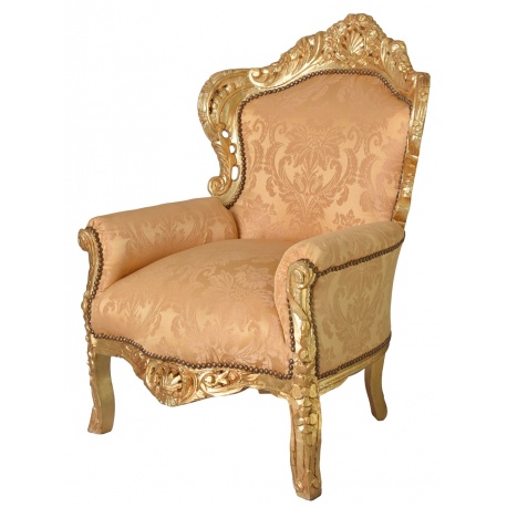 Fotoliu baroc din lemn masiv auriu cu tapiterie aurie