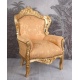 Fotoliu baroc din lemn masiv auriu cu tapiterie aurie
