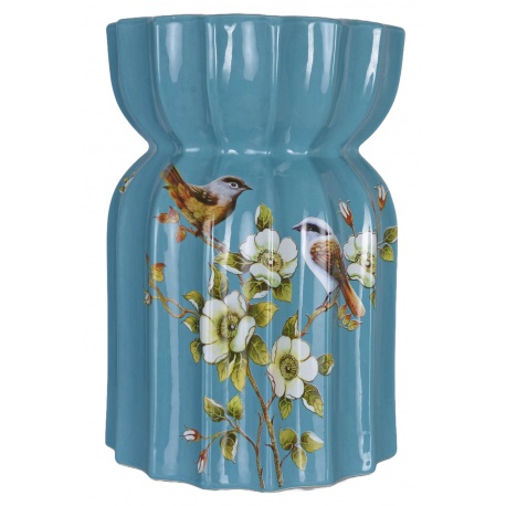 Scaun ceramica asiatica bleu cu flori si pasari