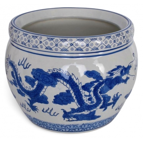 Jardiniera ceramica alb/albastra