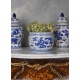 Jardiniera ceramica alb/albastra