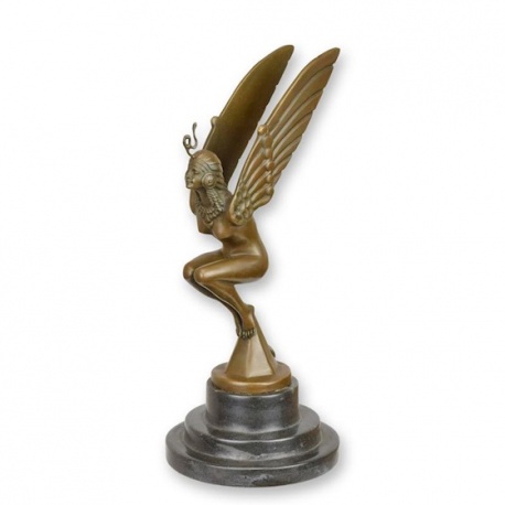 Femeie cu aripi-statueta Art Deco din bronz pe un soclu din marmura