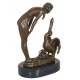Femeie nud cu pelican-statueta Art Deco din bronz