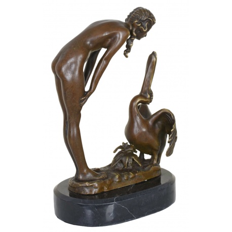 Femeie nud cu pelican-statueta Art Deco din bronz