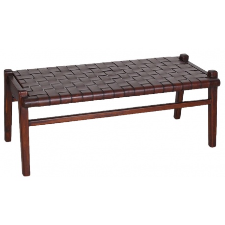 Banca din lemn masiv tec cu tapiterie piele naturala