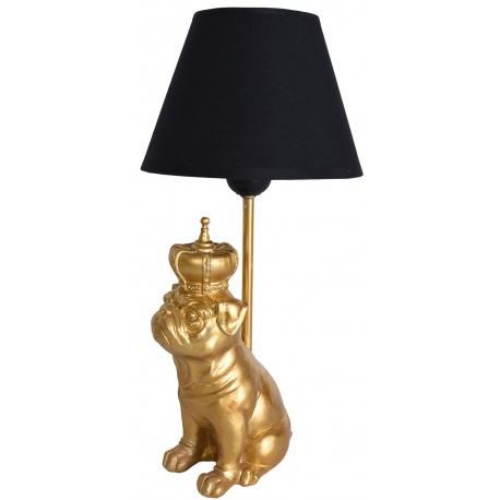 Lampa de masa cu un buldog auriu cu coroana