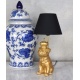 Lampa de masa cu un buldog auriu cu coroana