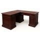 Birou englezesc de colt din lemn masiv mahon cu piele rosie