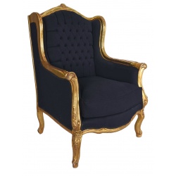 Fotoliu baroc din lemn masiv auriu cu tapiterie neagra