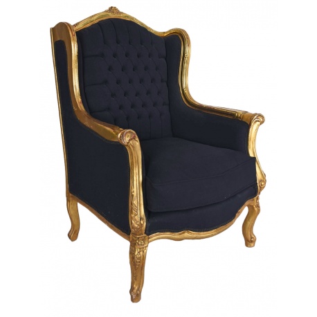 Fotoliu baroc din lemn masiv aurie cu tapiterie neagra