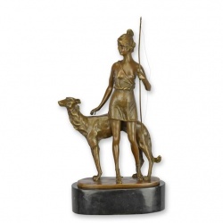 Zeita Diana cu cainii-statueta din bronz cu soclu din marmura