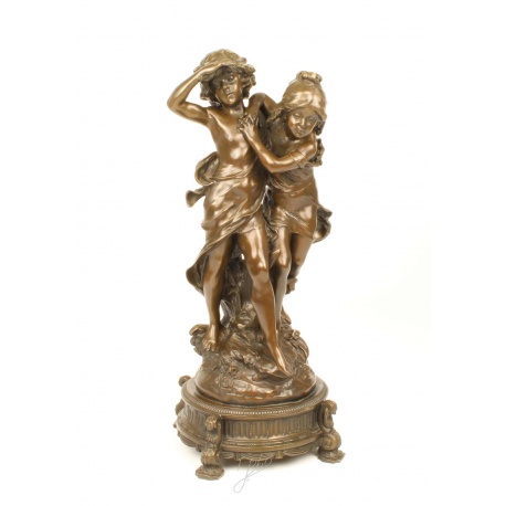 Fetita si baietel-statueta din bronz masiv