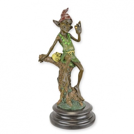 Goblin odihnindu-se-statueta din bronz cu un soclu din marmura